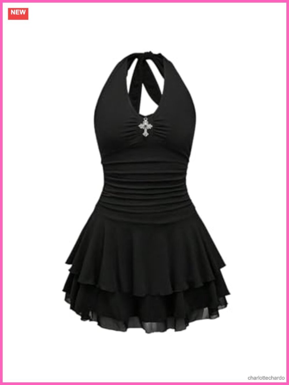 Women's Punk Halter Mini Dress Tie Back Backless Ruffle Hem Sleeveless